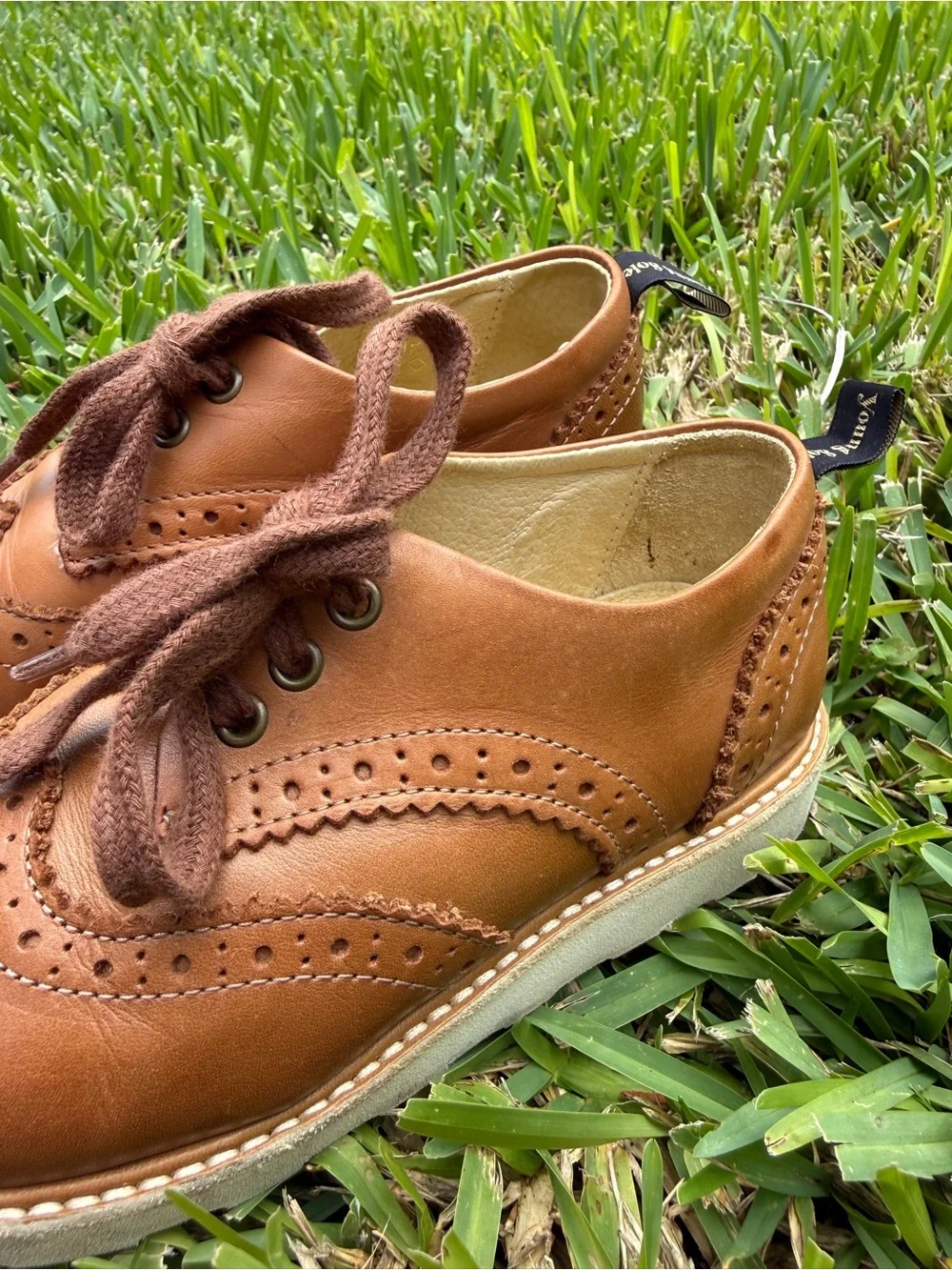 Brando Brogue Kids Shoe Tan Burnished Leather